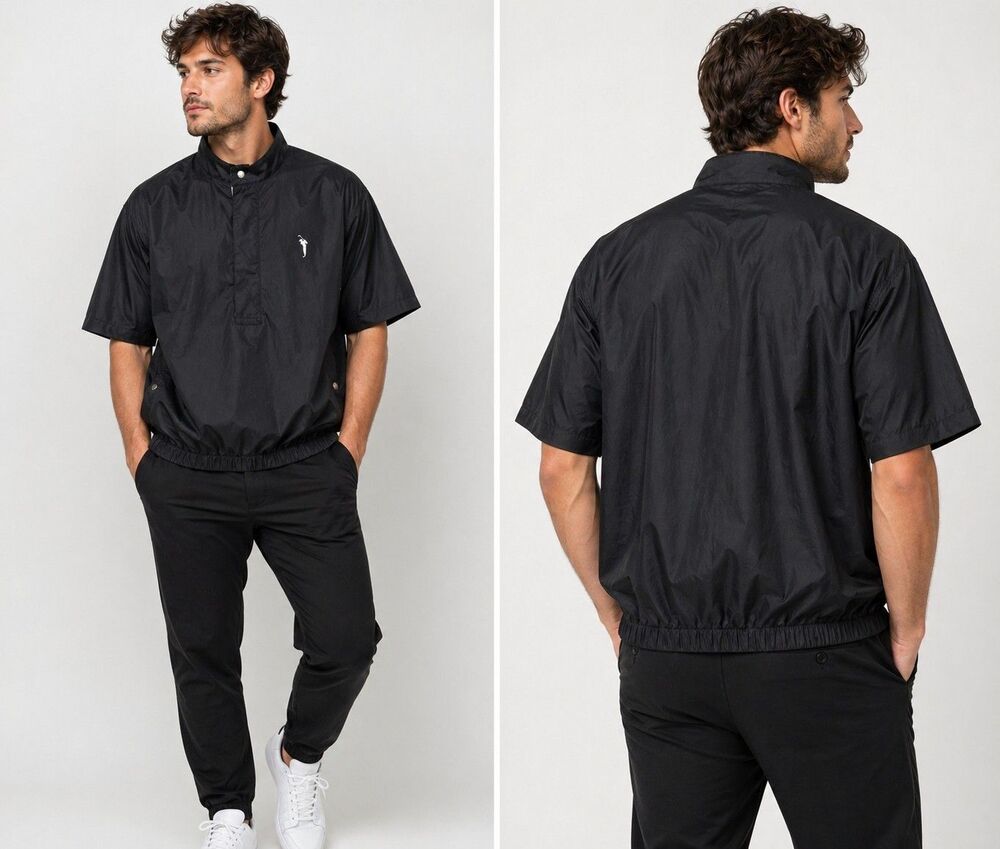 Austin Golf Tour Collection Windbreaker Short Sleeve Pullover Jacket Men M Black